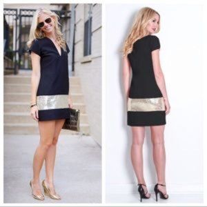 Camilyn Beth | Black & Gold Sequin-Stripe Dress, 8